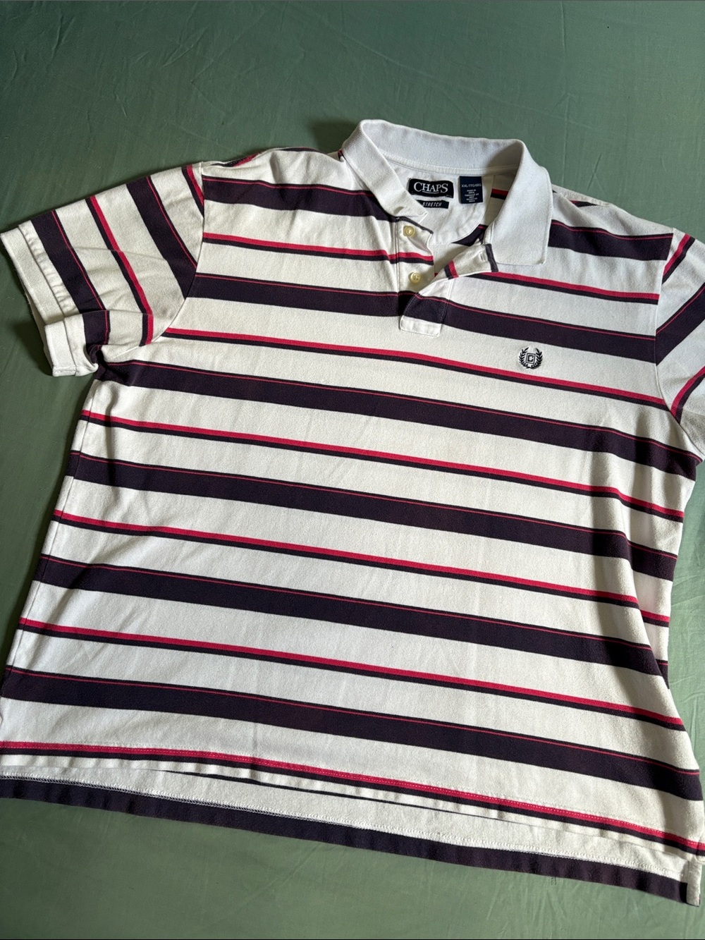 Chaps Men’s White Polo with Purple and Pink Stripes
